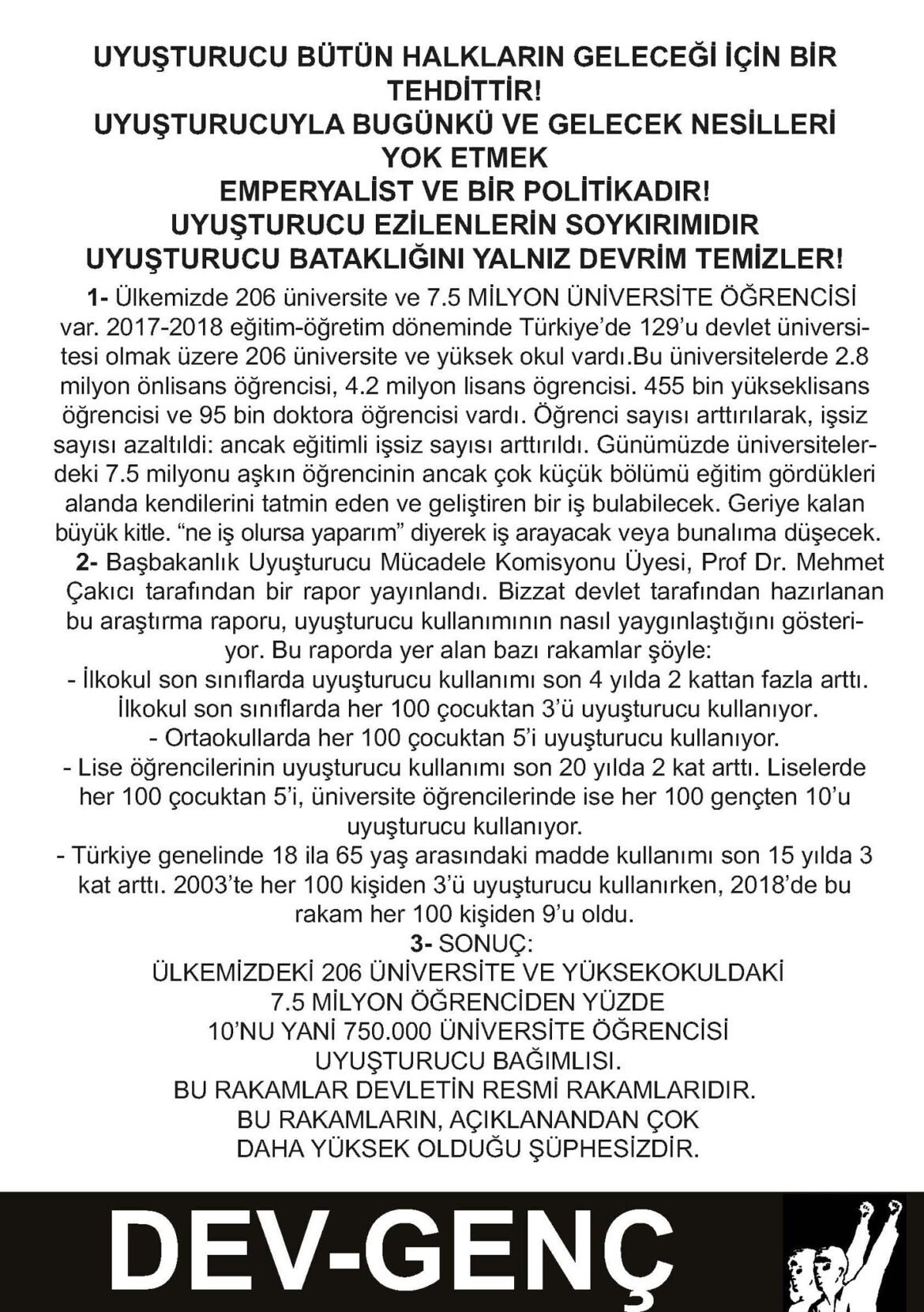 Dev-Genç’liler Emperyalizmin Uyuşturucu Politikasını Bildirileriyle Teşhir Ediyor! - Image 1