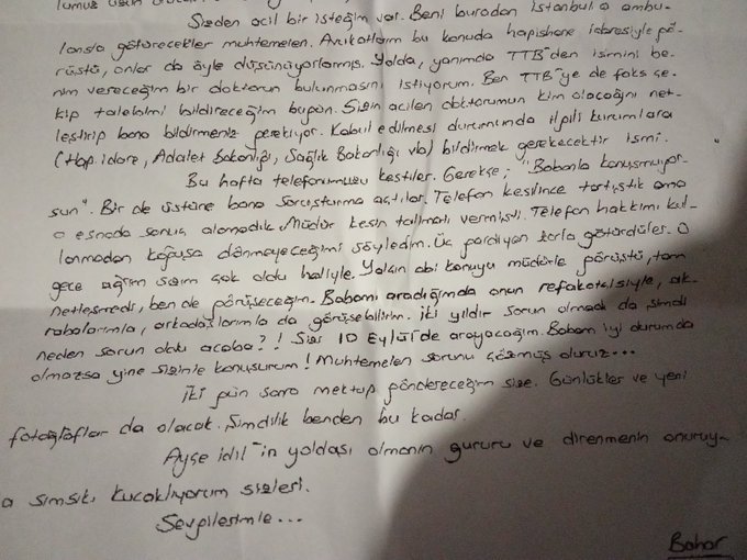 Süresiz Açlık Grevinde Olan Grup Yorum Üyesi Bahar Kurt’tan Mektup - Image 1