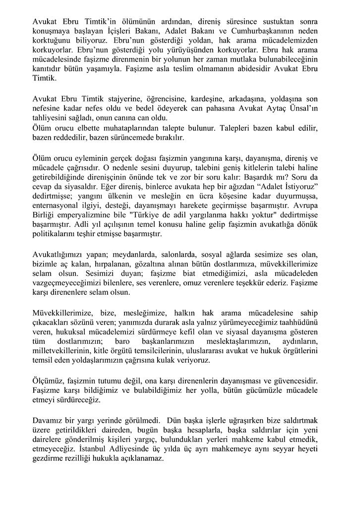 Halkın Hukuk Bürosu: Ölüm orucu, yaşam ormanının “Yangın Alarmı”dır. - Image 2 Halkın Hukuk Bürosu: Ölüm orucu, yaşam ormanının “Yangın Alarmı”dır. - Image 2