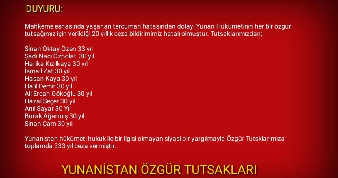 Yunanistan Özgür Tutsaklarından Açıklama - Image 1