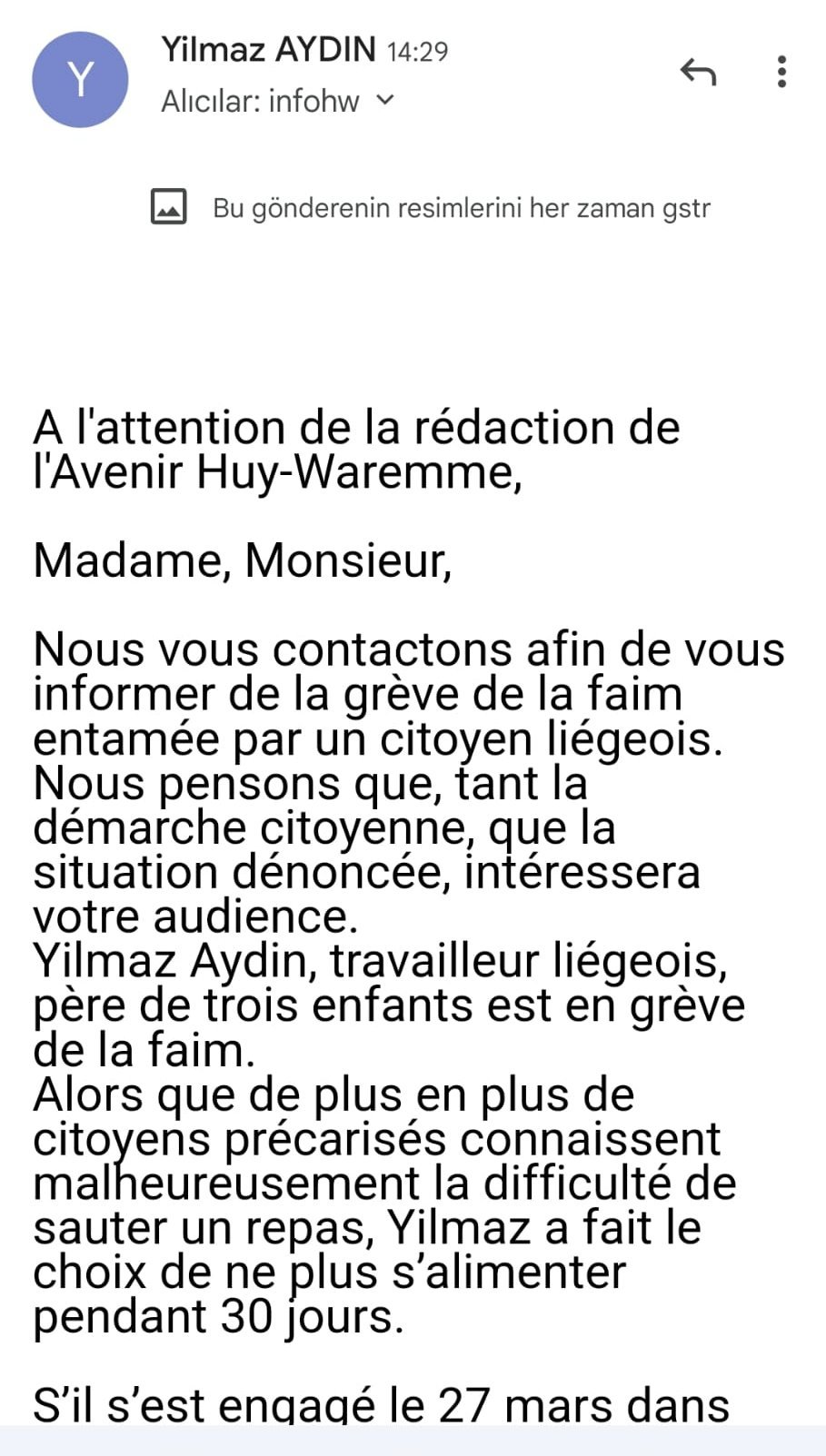 Yılmaz Aydın’ın Açlık Grevinin 14. Gününde Gazetelere Mail Atıldı - Image 1