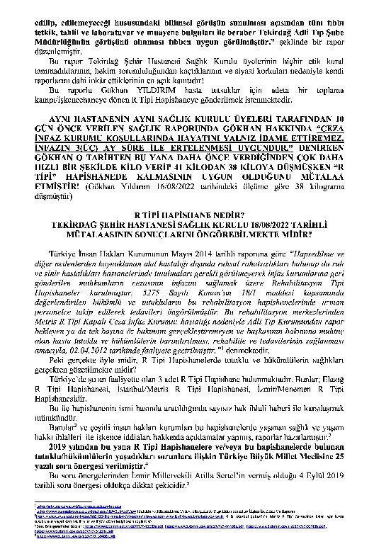 Halkın Hukuk Bürosu Tekirdağ Sağlık Kurulu’nun Gökhan Yıldırım’ın R Tipi Hapishanede Kalabilir Raporuna Karşı Yaptığı Açıklamayı Yayınlıyoruz - Image 2 Halkın Hukuk Bürosu Tekirdağ Sağlık Kurulu’nun Gökhan Yıldırım’ın R Tipi Hapishanede Kalabilir Raporuna Karşı Yaptığı Açıklamayı Yayınlıyoruz - Image 2