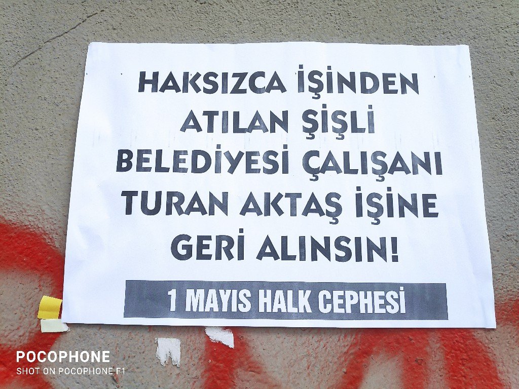 Bir Mayıs Halk Cephesi: Turan Aktaş İşine Geri Alınsın - Image 1