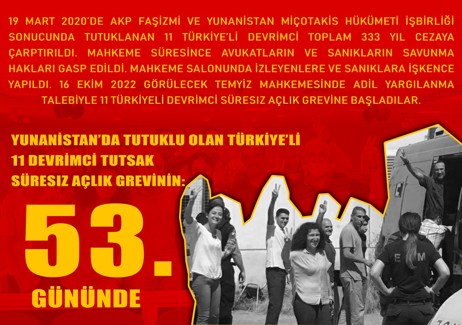 Yunanistan Hapishanelerindeki 11 Türkiyeli Devrimci Tutsak Süresiz Açlık Grevinin 53. Gününde - Image 1