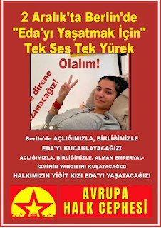 Avrupa Halk Cephesi: 2 Aralık’ta Berlin’de “Eda’yı Yaşatmak İçin” Tek Ses Tek Yürek Olalım - Image 1