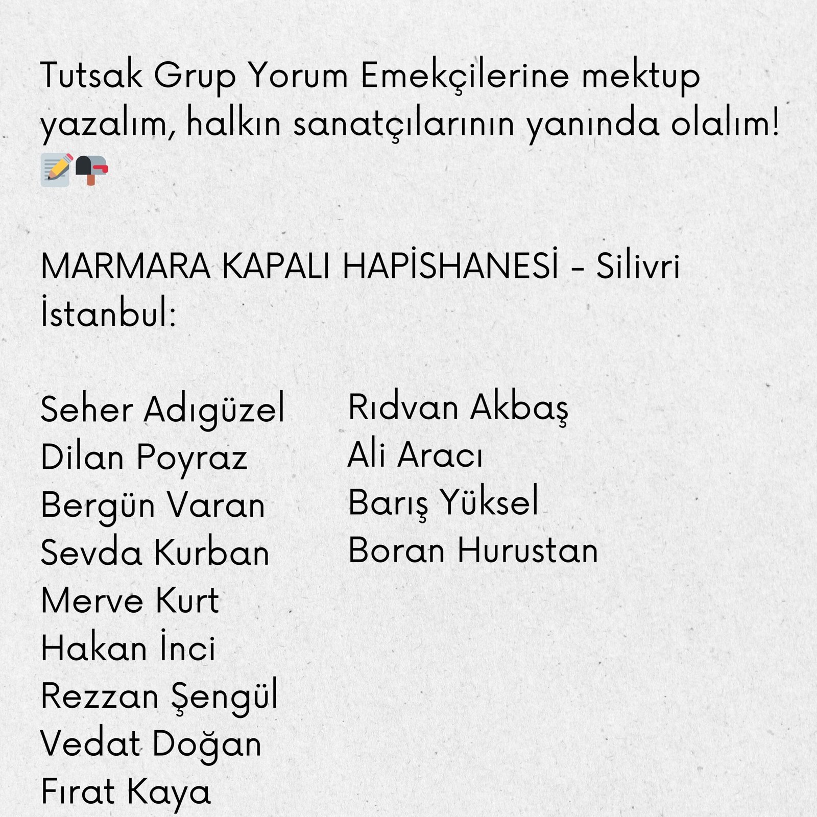 Grup Yorum Tutsaklarına Mektup Yazalım Halkın Sanatçılarının Yanında Olalım - Image 1