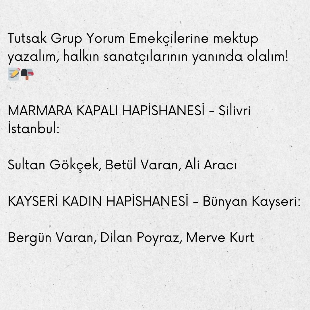 Grup Yorum: Tutsaklarımızı Yalnız Bırakmayalım, Mektup Yazalım - Image 4 Grup Yorum: Tutsaklarımızı Yalnız Bırakmayalım, Mektup Yazalım - Image 4