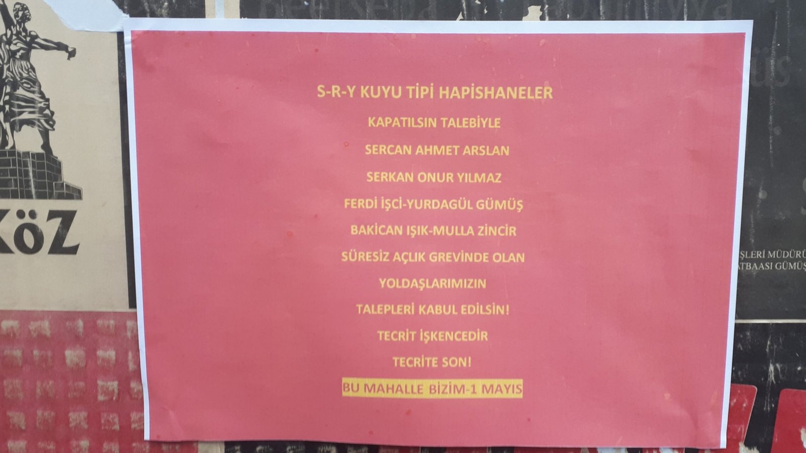 Bu Mahalle Bizim Bir Mayıs Kuyu Tipi Hapishanelere Karşı Süren Açlık Grevlerine Destek Amacıyla Duvar Gazetesi Astı - Image 1