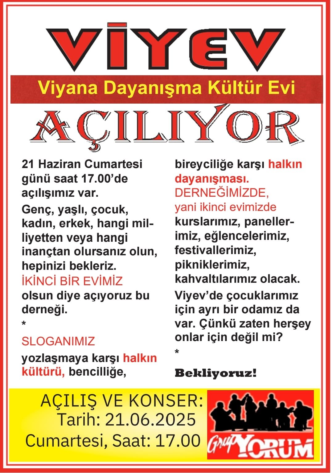 Avusturya Viyana Dayanışma Kültür Evi’nin Açılışına Çağrı - Image 1
