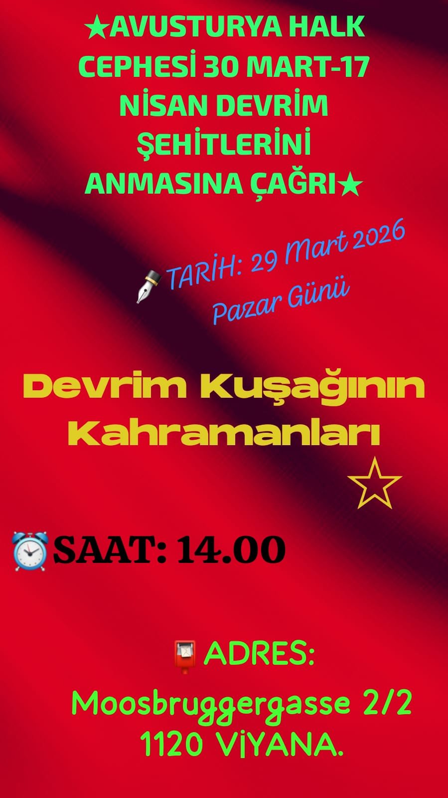 Avusturya Halk Cephesi 30 Mart-17 Nisan Devrim Şehitleri Anmasına Çağrı - Image 1