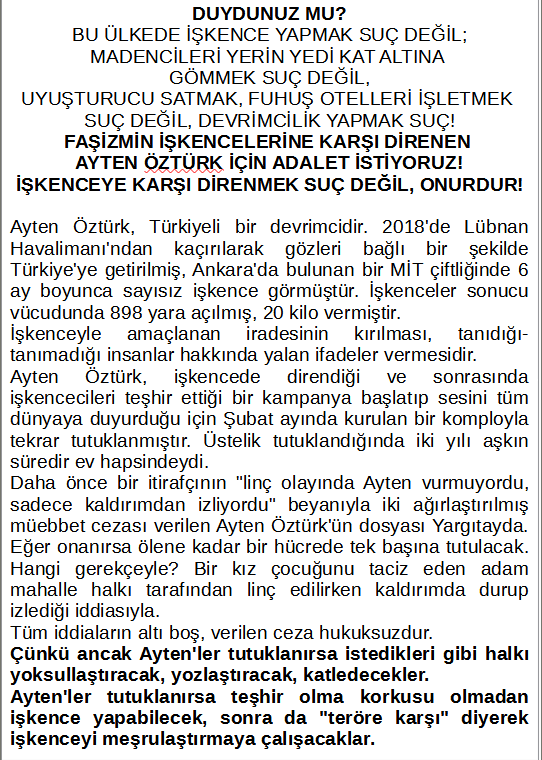 Bu Mahalle Bizim-Gazi: Ayten Öztürk Serbest Bırakılsın, İşkenceciler Tutuklansın - Image 1