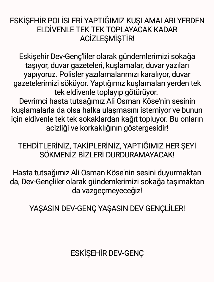 Eskişehir Dev-Genç: Baskılarınız Tehditleriniz Mücadelemizi Durduramayacak - Image 1